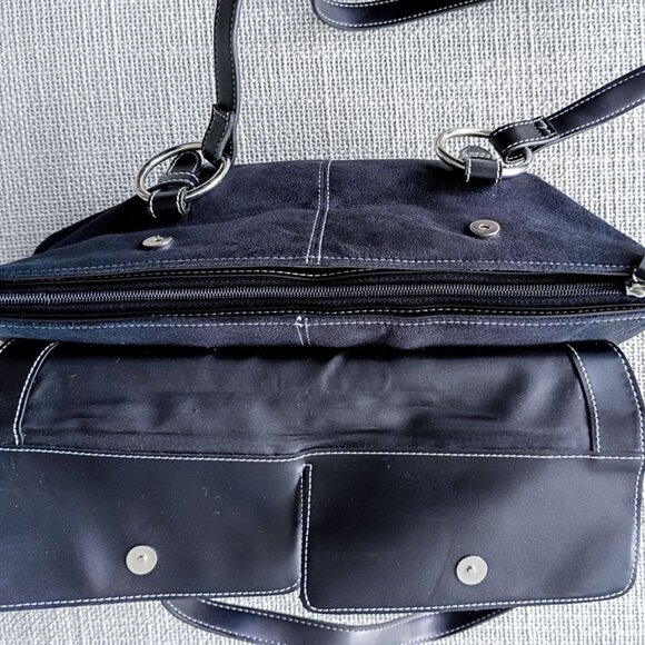 Estée Lauder Soft Black Suede Shoulder Bag Double Silver Ring Detail - Picture 7 of 8